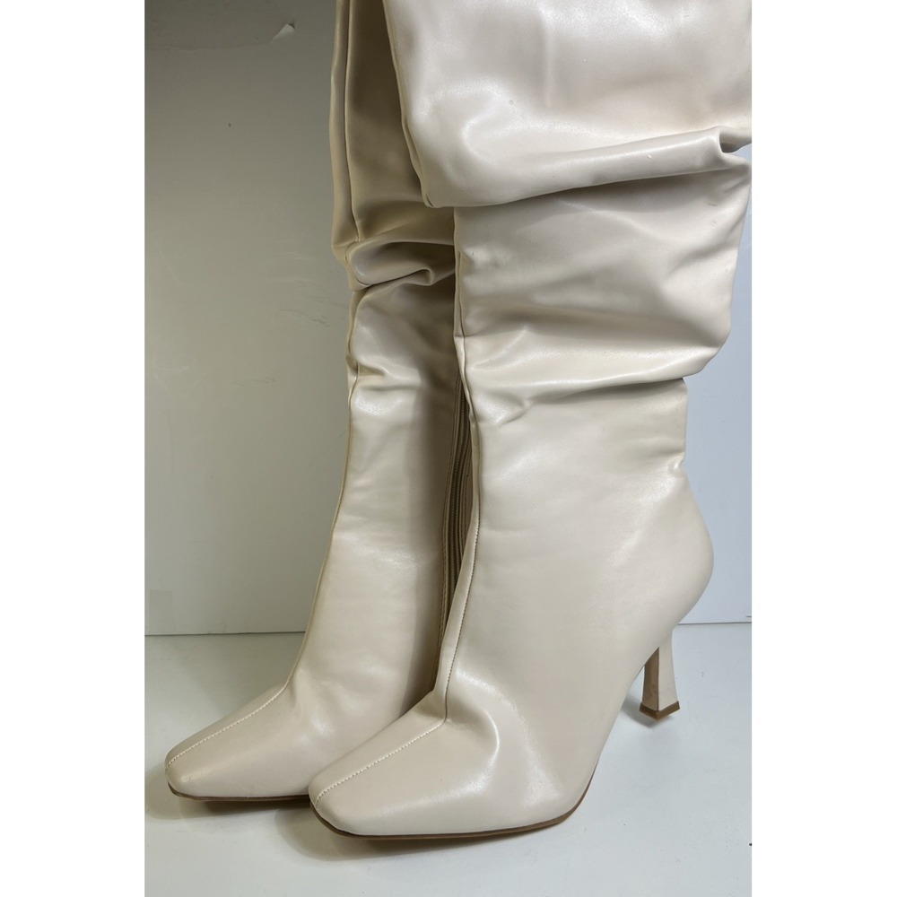 Nasty Gal Cream Slouchy Thigh High Boots Women Size 8 Sexy Stiletto Heel Faux